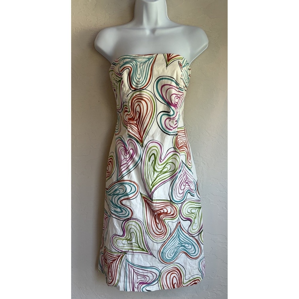 Vintage Y2K Milly NY Strapless Heart Print Dress 6 00s Designer Indie Mod Retro